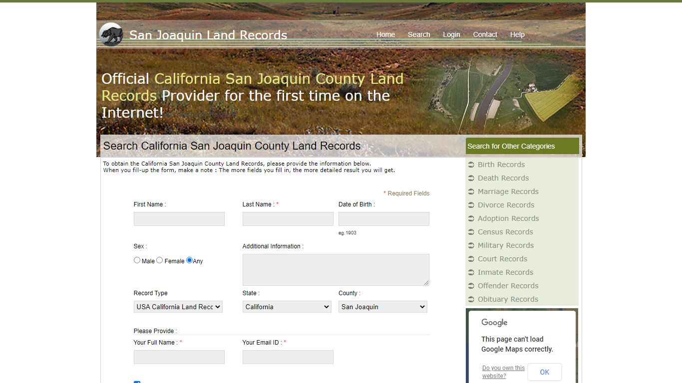 Public Records of San Joaquin County. California State Land Records